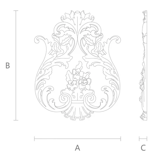 wood ornamental flower applique baroque style